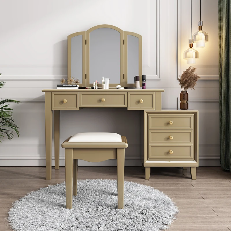 

Wooden Luxury Storage Vanity Table Mirror Chair Organizer Space Saving Dressing Table Bedroom Makeup Schminktisch Furniture Home