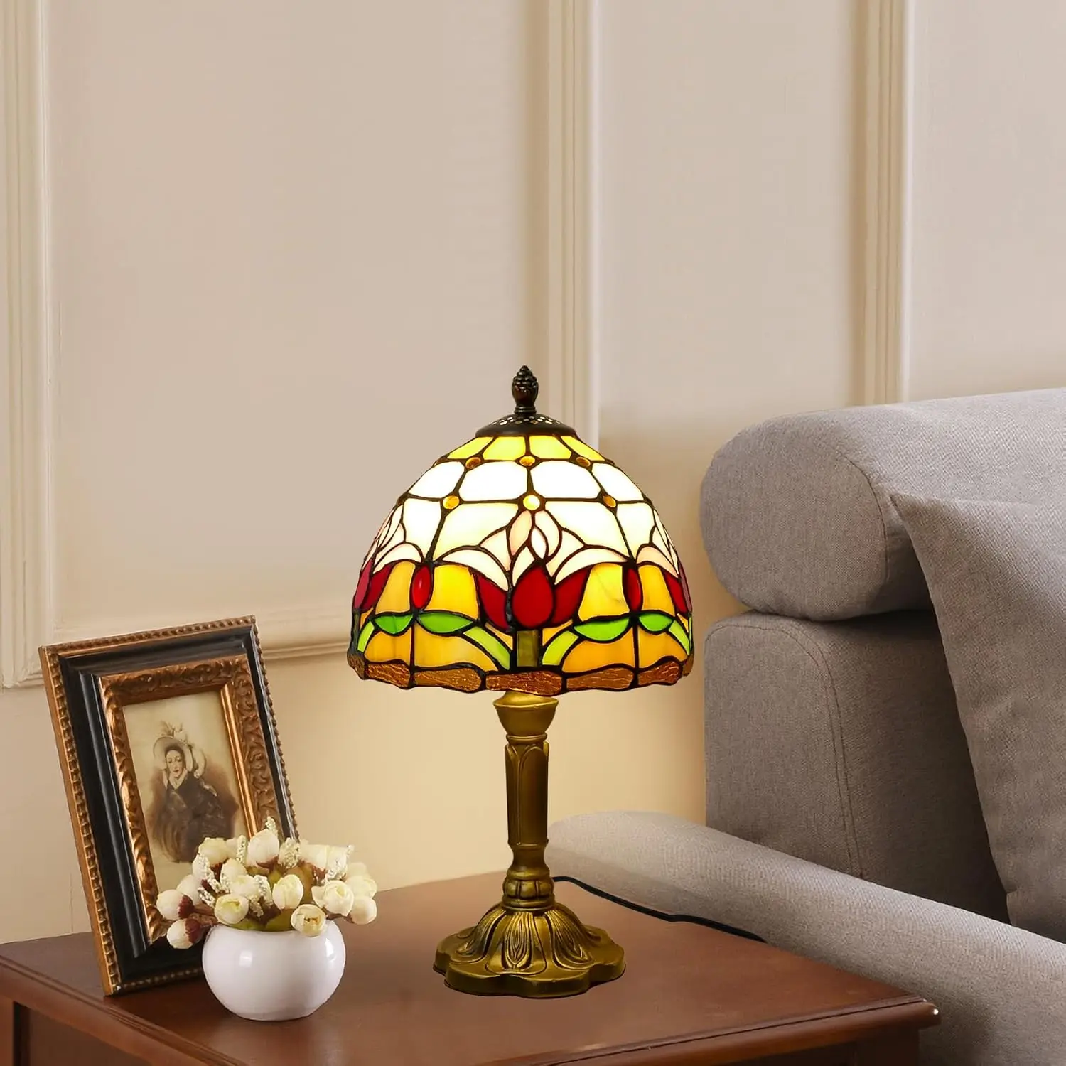 Modern Base Design Electric Power Supply LED Table Lamp Colored Glass  Lampshade PC Body Bedroom Study Metal Reading