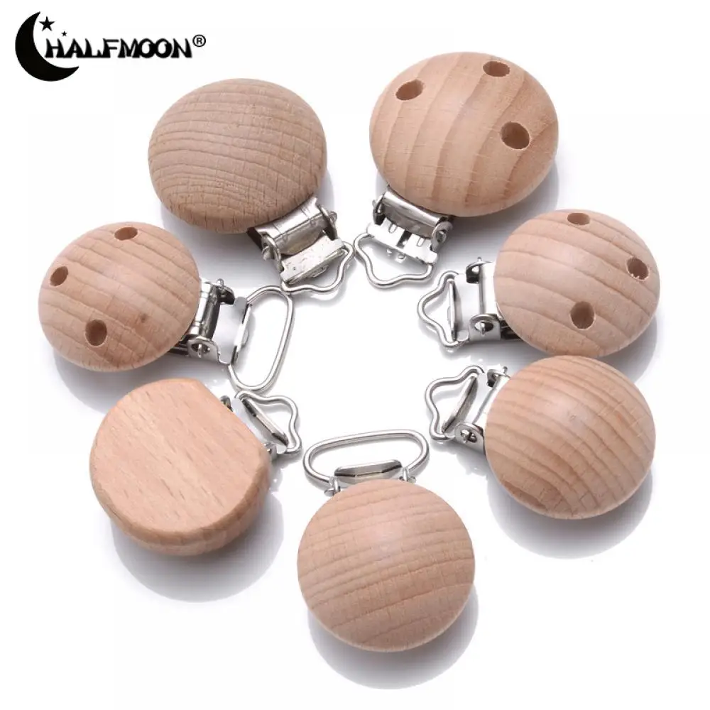 10Pcs Baby Wooden Pacifier Clip Making DIY Silicone Beads Pacifiers Chain Accessory Infant Soother Clasps Accessories