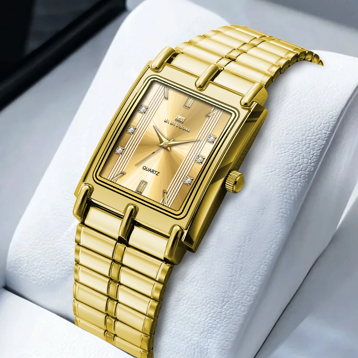 2024 New Mens Stainless Steel Watch Luxury Rhinestone Business Style Original Quartz Movement Gold Black Casual Fashion Watches