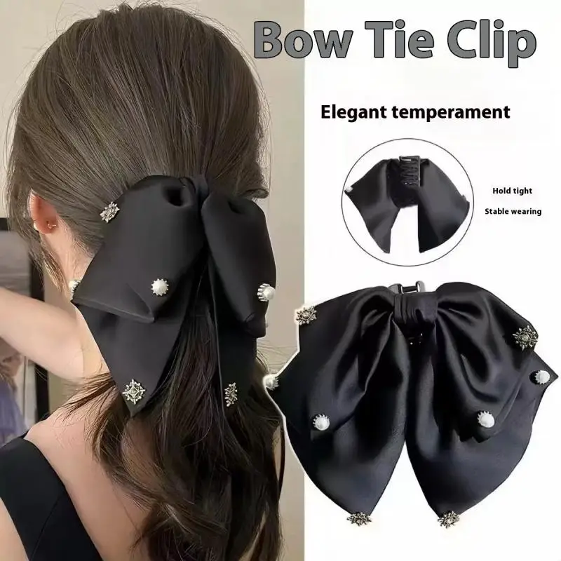 

New Polka Dot Bowknot Hair Clip Women's 2025 New High-End Feeling Sash Back Of Head Ponytail Shark Clamp Hair Accessories