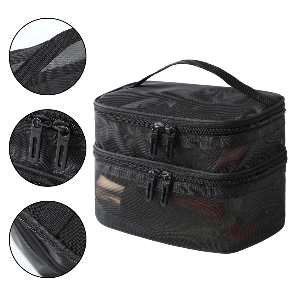 

Двухслойная сетчатая косметичка, сумка для туалетных принадлежностей, женская портативная новая сумка для хранения большой вместимости, сумка для хранения косметики, портативная сумка для хранения канцелярских принадлежностей