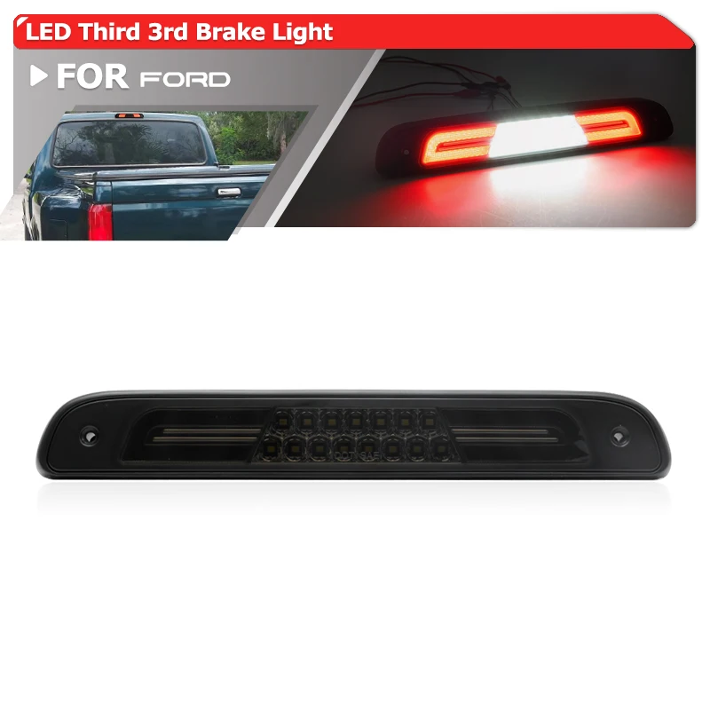 1x For Ford F-150 F-250 F-350 1994-1996 Bronco 1992-1996 High Mount Third Brake Light Smoked Led Rear Cab Roof Center Cargo Lamp