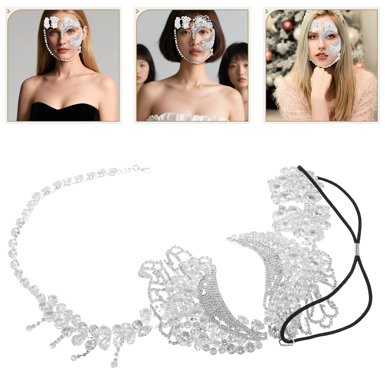 

Shiny Rhinestone Masquerade Mask For Prom Halloween Mardi Gras Venetian Ball Party Fancy Costume Accessory Lightweight Sturdy