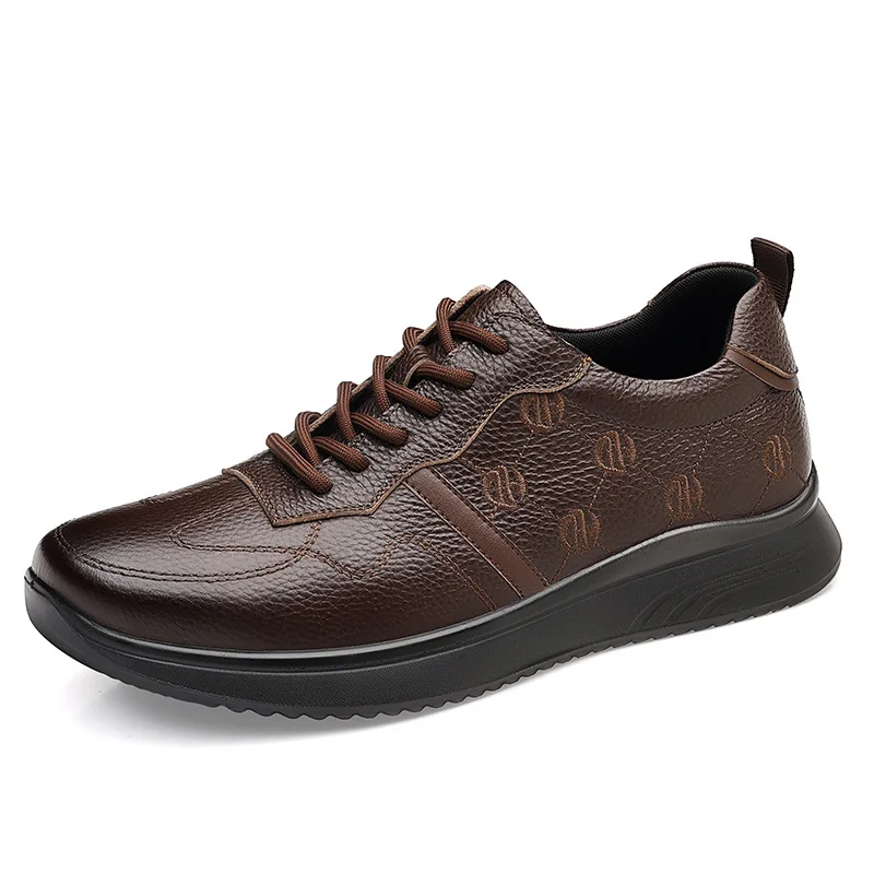 

Fashion Men Cow Leather Shoes Outdoor Casual Sport Shoes Embroidery Lace-up Sneaker