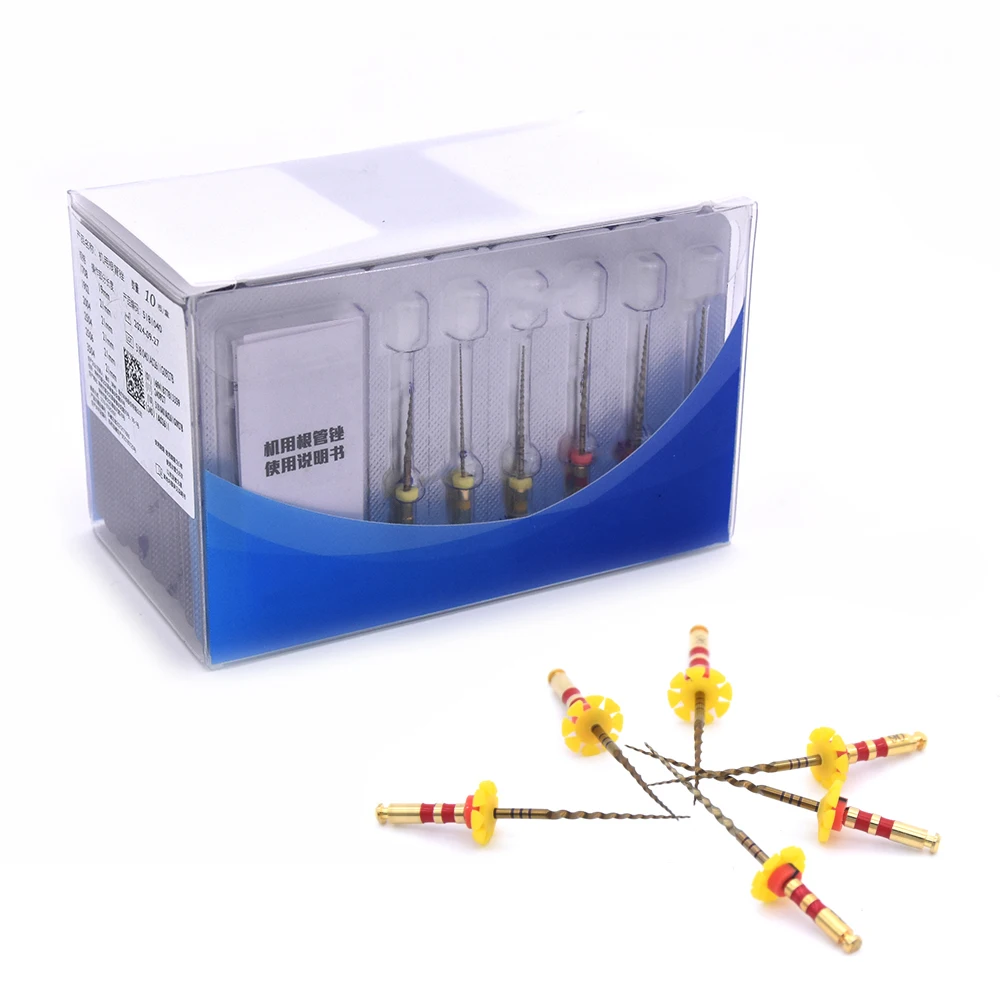 10Pack (60pcs) E-FLEX Gold Dental Ni-Ti Root Canal Files Rotary File Dental Open End Files/Unclogging Files/Shaping