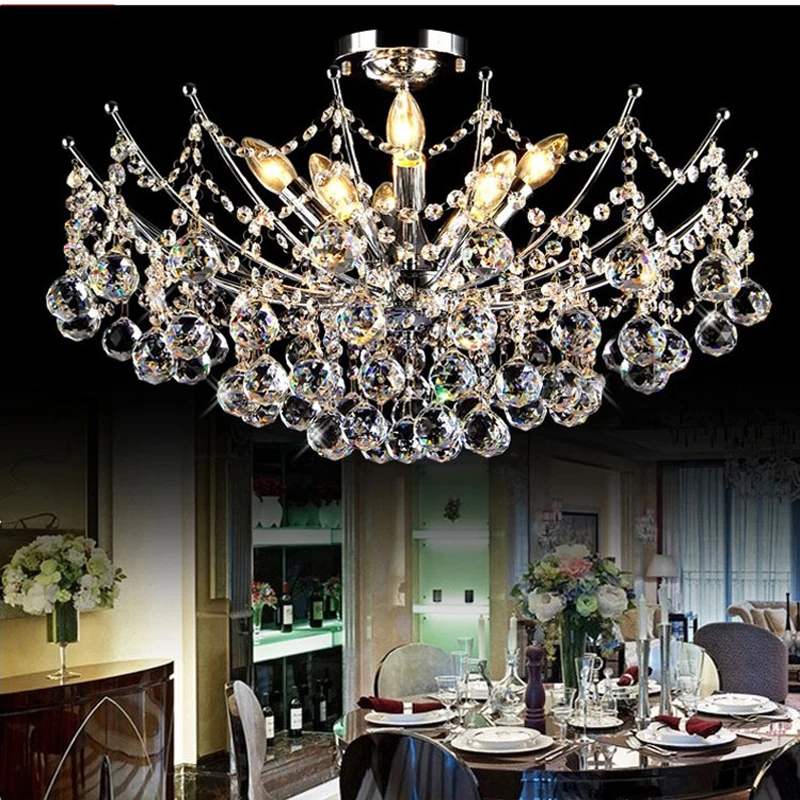 Lustre boule de cristal chromé, quincaillerie moderne, finition luxueuse, éclairage LED, 4 tailles, décoration de salon d'hôtel, E14 convaincu