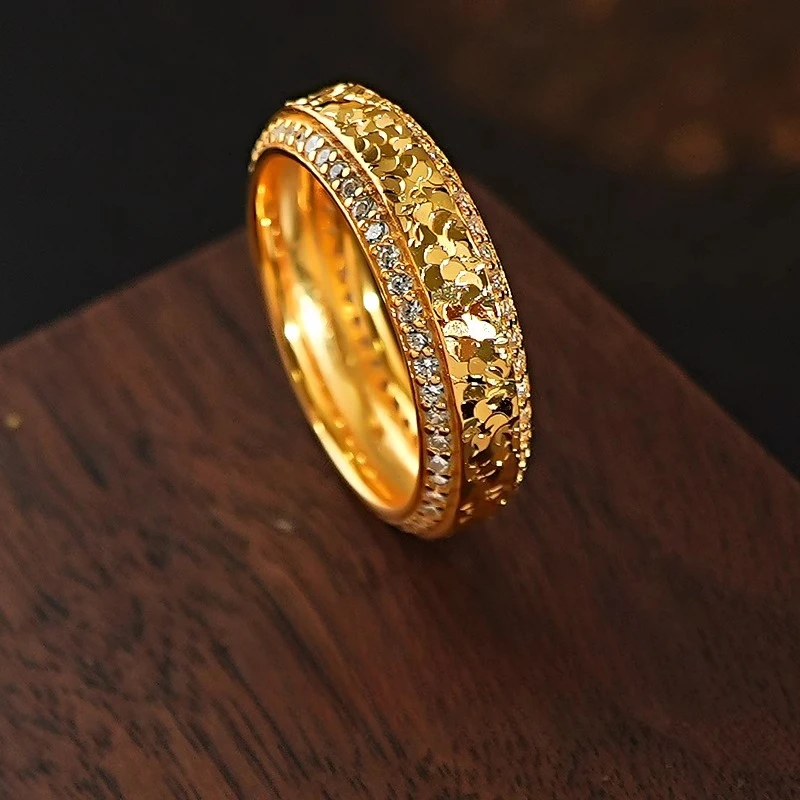 

Dragon ScaleCrushed Ice"Wide Edition Heavy Industry CNC Cutting Thick Ring Arm 925 Silver Ring with Diamond Stacking and Wearing