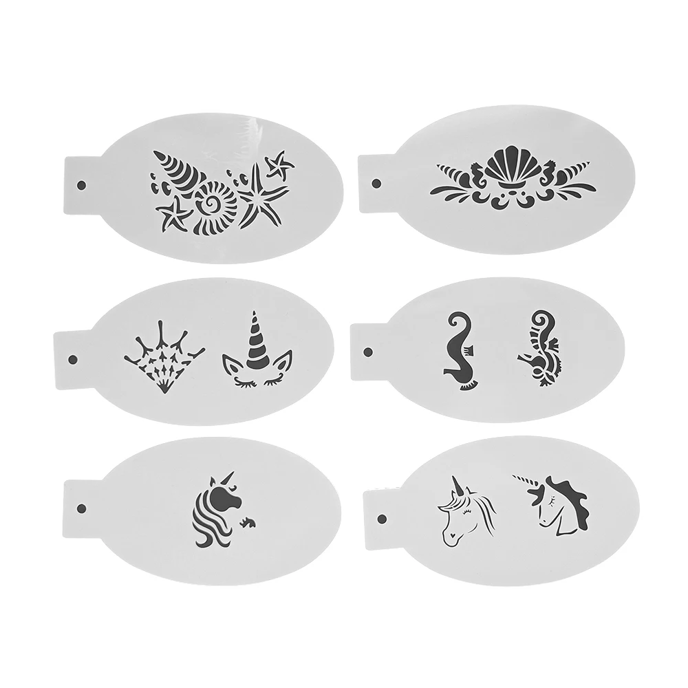 6PCS Stencils for Body Painting Face Unicorn Hippocampus Shell DIY Makeup Stamps Temporary Tattoos Reusable Stencils Plastics