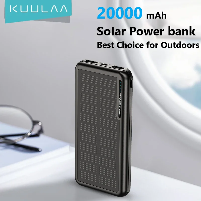 KUULAA Solar Power Bank 20000mAh PD Bidirectional Fast Charging Outdoor Portable External Battery For iPhone 16 15 14 13 Samsung