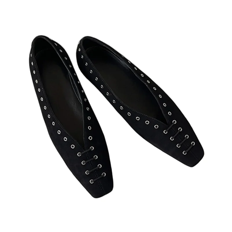 

Withered Minimalist Square Suede Flat Shoes Women Office Ladies Elegant Nordic Women's Retro Rivet Strap Loafers Shoes Women