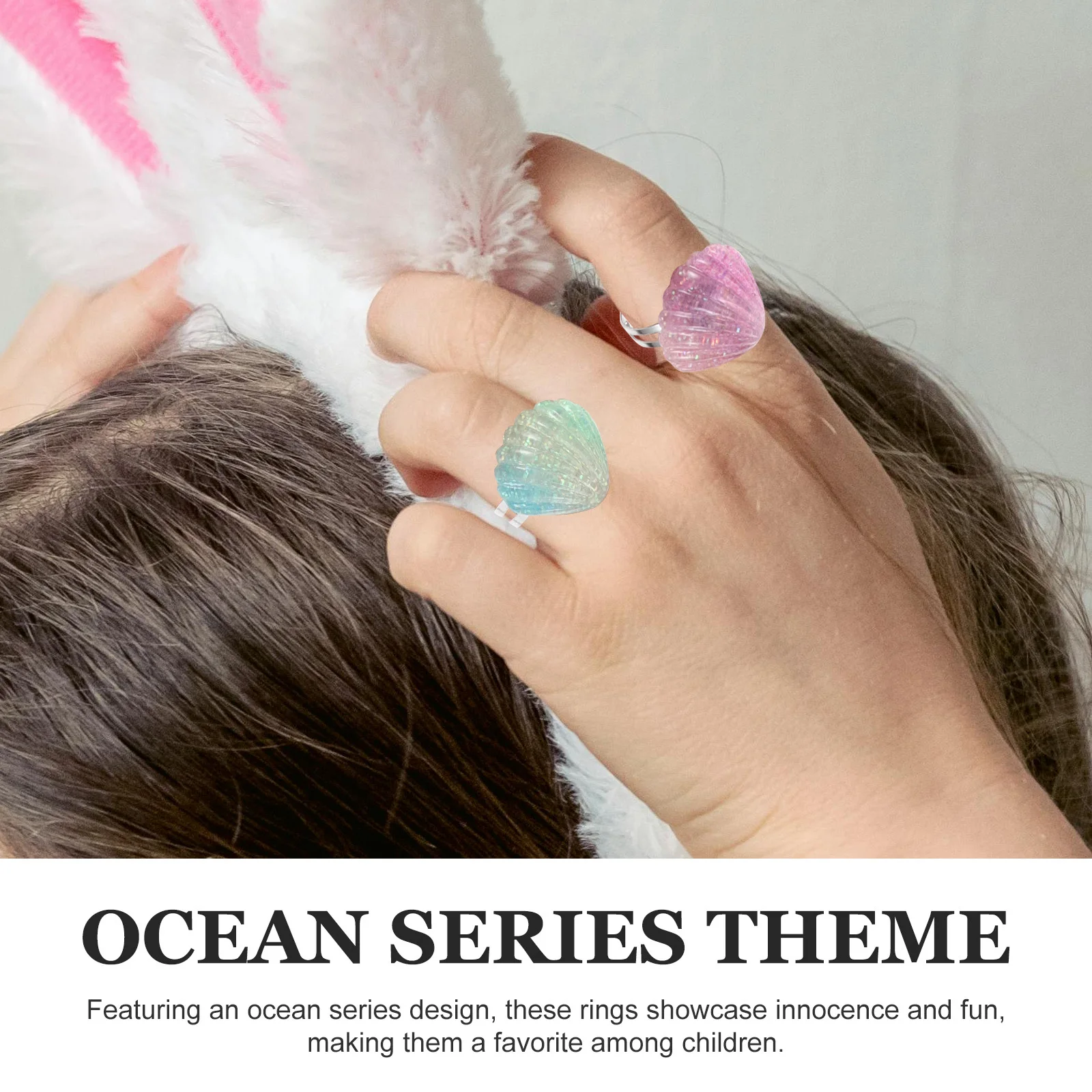 2 قطعة خاتم صدف للفتيات الصغيرات مجوهرات لطيف اكسسوارات حفلات الشاطئ المحيط تحت عنوان زينة عيد الميلاد خواتم الاطفال #2