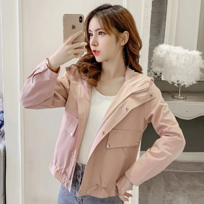 

Women's Frock Trench Coat 2025 Spring Autumn Female Short New Jacket Fashion Loose Slim Hooded Temperament Overcoat