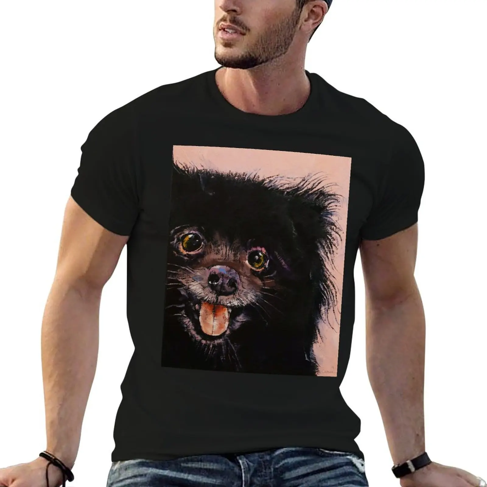 Black Pomeranian T-Shirt Basic Casual Wear Short Sleeve Top
