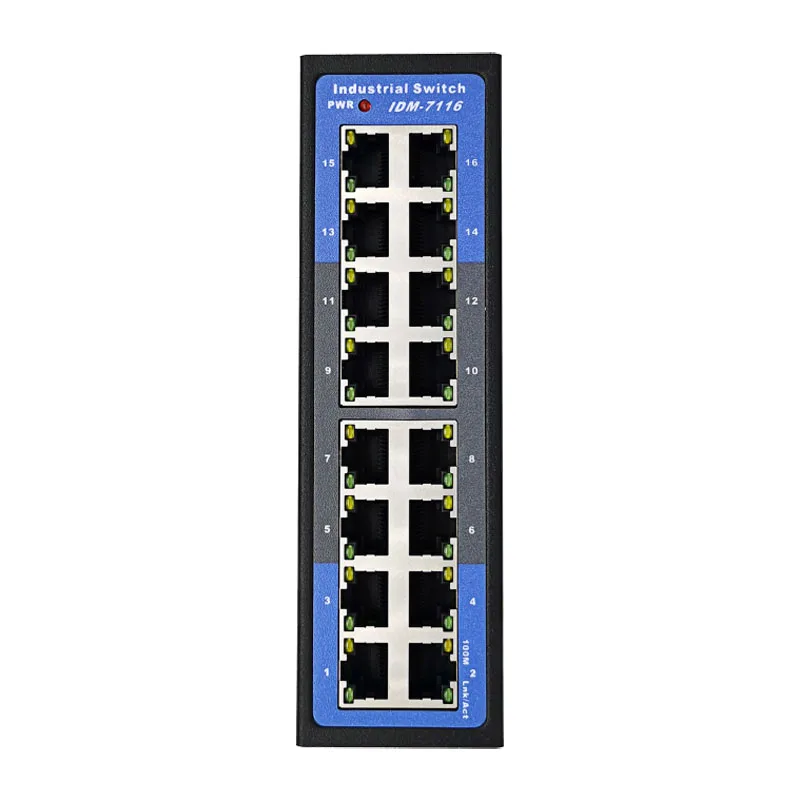 IDM-7116 Industrial 16 Port 100M Ethernet Switch Non Managed Din-Rail 24V Working at -20 to70 °C