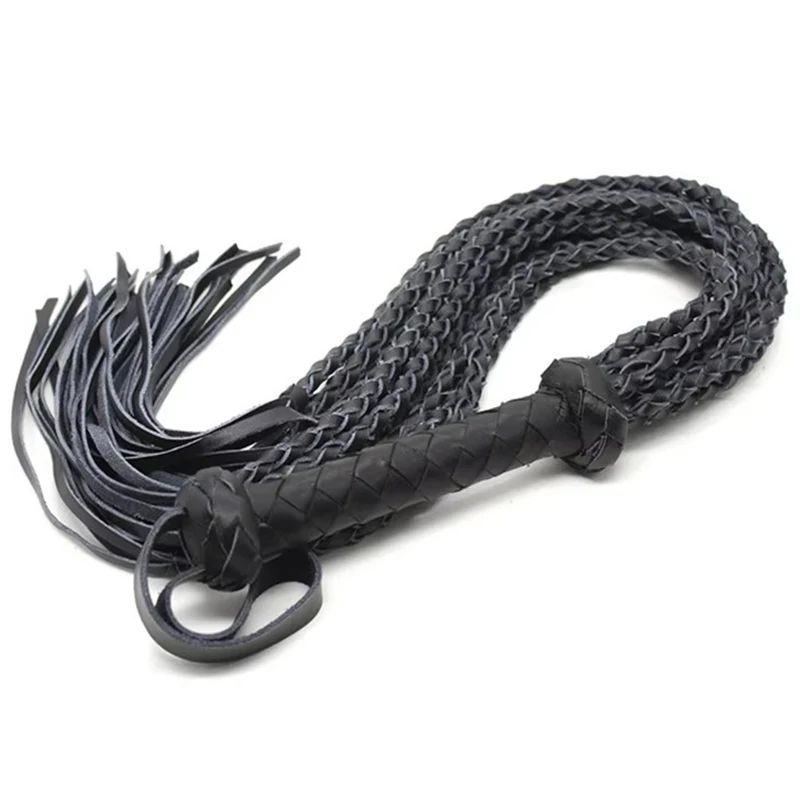 73CM Genuine Bull Leather Horse Whip, Horse Training Real Leather Whips, Leather Covered Handle