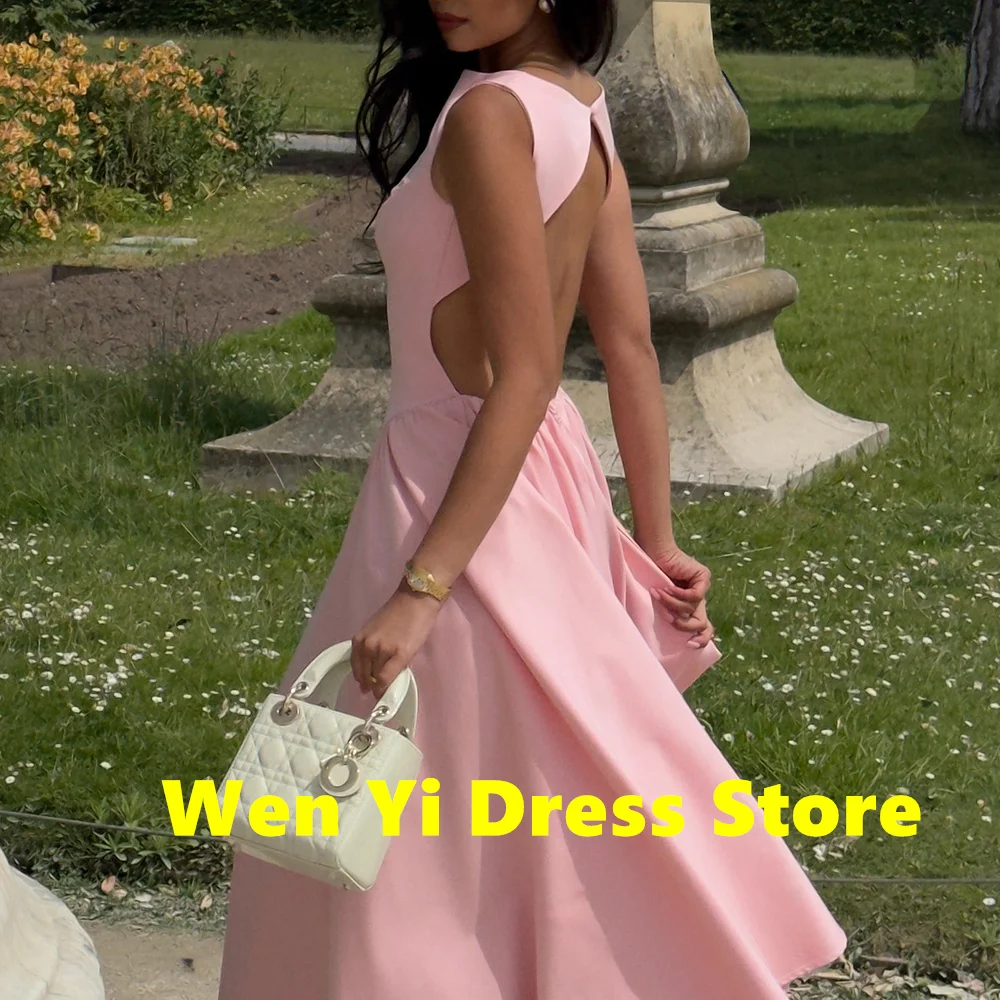 Short and Elegant Party Gowns Tea Length Boat Neck Straight Jersey Sleeveless Pleats Solid Color Dresses For Formal Occasions