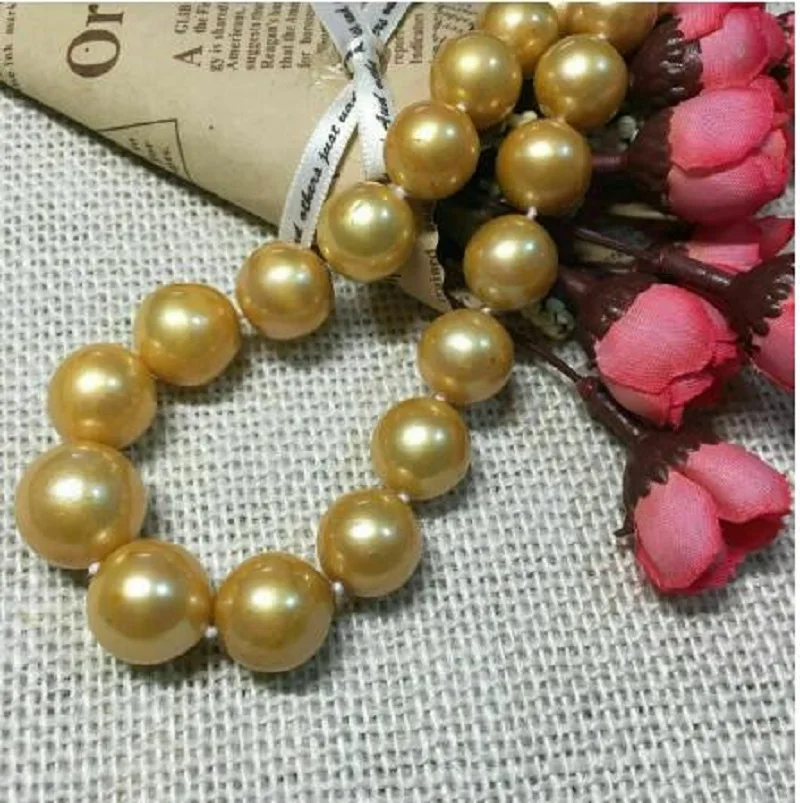 

gorgeous huge 12-11mm south sea round gold pearl necklace 18inch