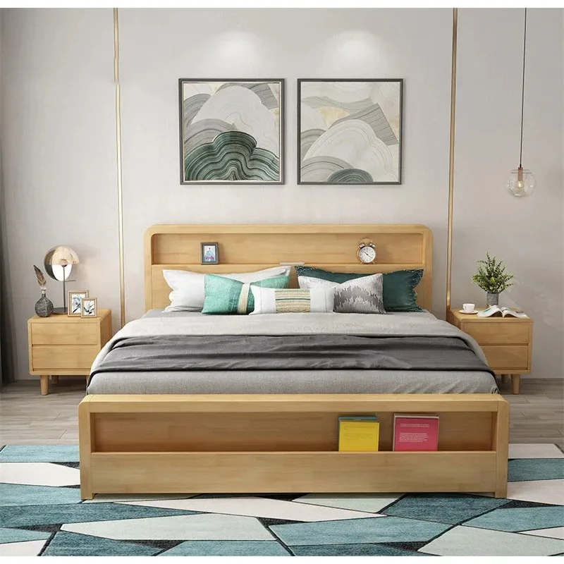 #Full Solid Wood Bed Master Bedroom White 1.8m Double Bed Modern Contracted Small Family 1.5m Single Bed