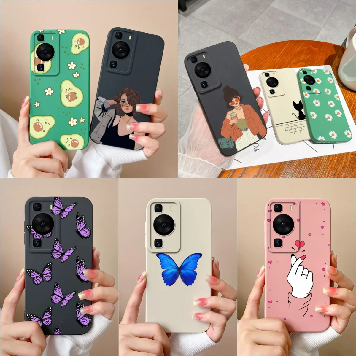 

For Huawei P60 Pro Art Phone Cases Cover Pretty Butterfly Shockproof Matte Liquid Silicone Fashion Bumper For Huawei P 60 Fundas