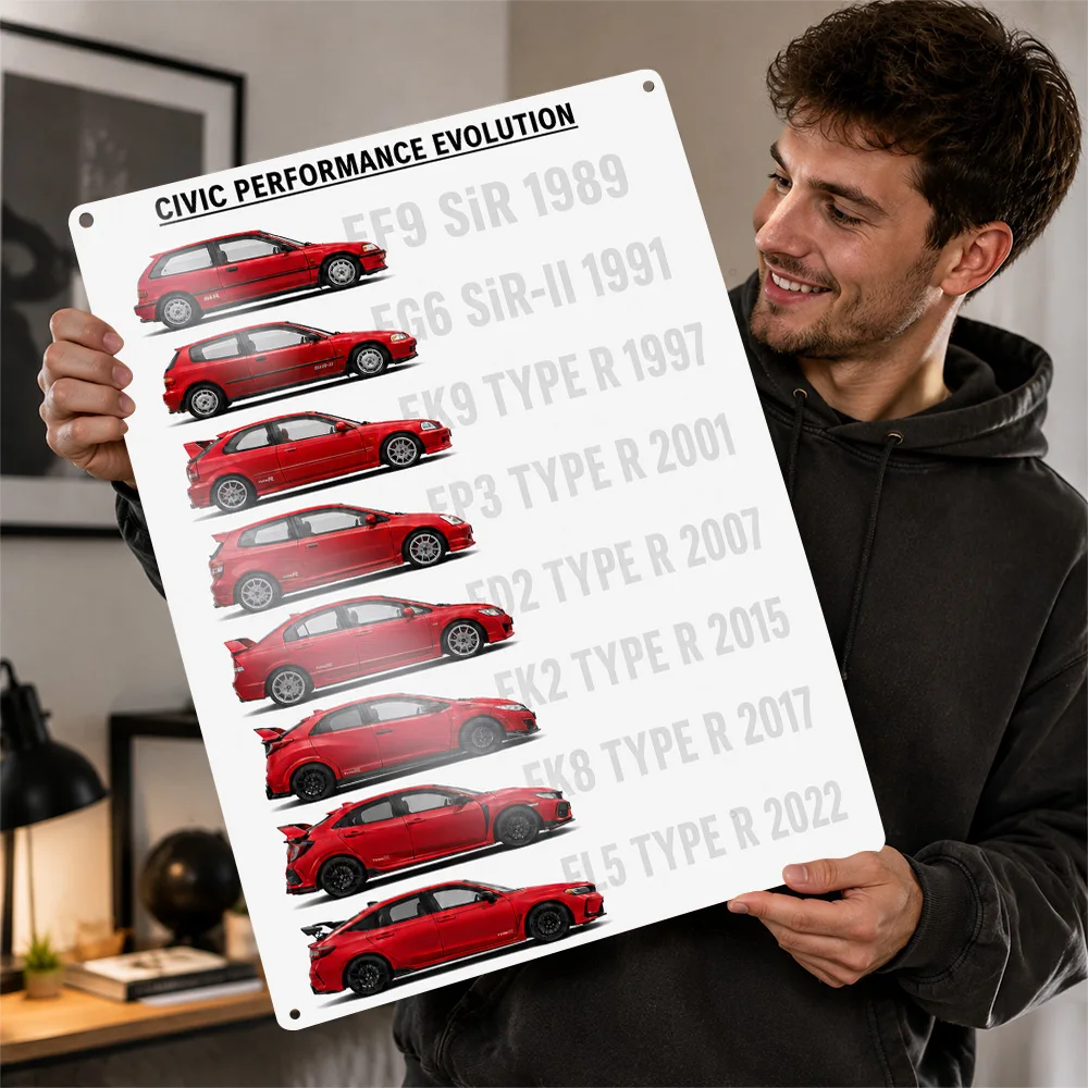 Japan Civic Performance Evolution Red Model Chart Aluminum Poster Personalized Metal Sign Precision Tribute Wall Art For A Den
