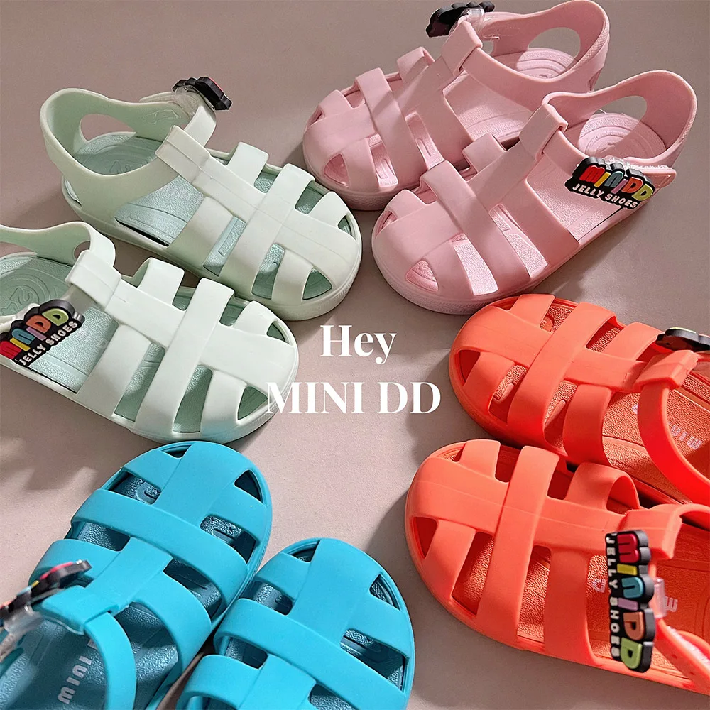 MINIDD 2024 Summer New Children's Soft Soled Sandals Korean Accessories Roman Shoes Solid Color Baby Jelly Shoes Non-slip DD042