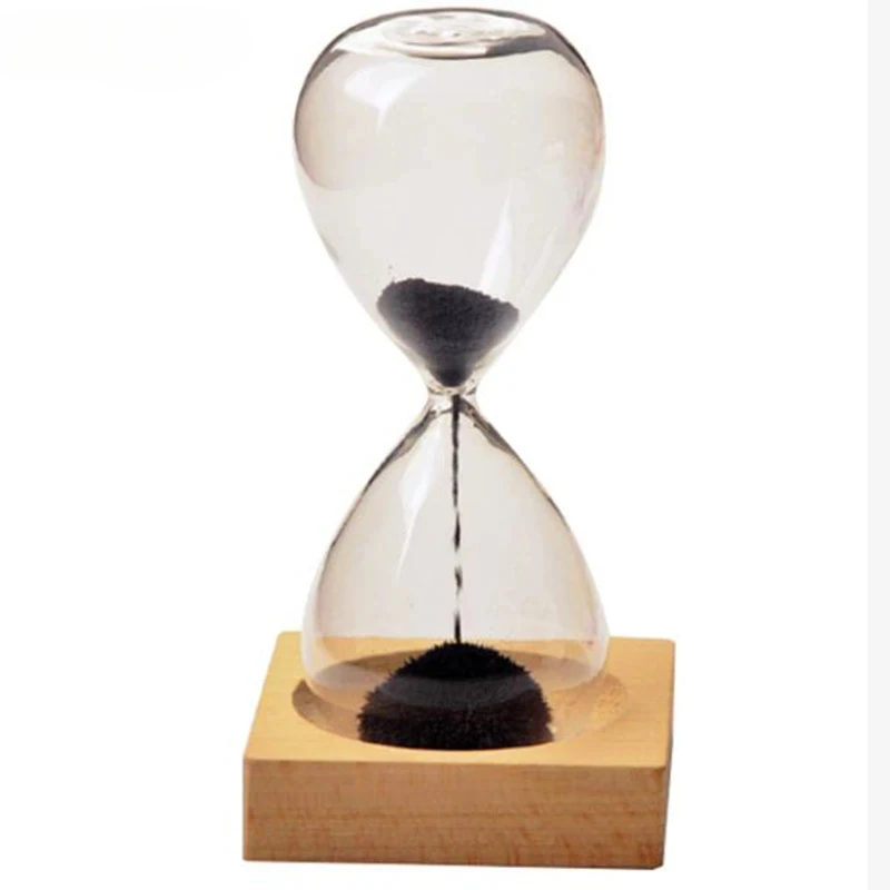 Wooden Base Creative Iron Powder Blossom Magnetic Magnetic Magnet Hourglass Children\'s Birthday Gift Ornaments Decorative