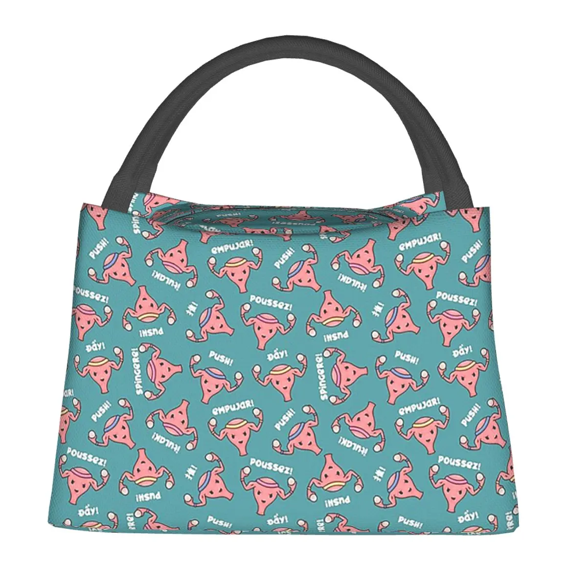 Pregnant Uterus PUSH Scrubs, Nurses, Midwife, OBGYN Teal Lunch Bags Insulated Bento Box Lunch Tote  Picnic Bags Thermal Bag