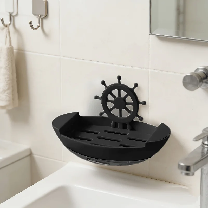 Nautical Ship Wheel Wall Mount Soap Dish Self Adhesive Hollow Drainage Soap Holder Rustic Boat Steering Wheel Decor Bathroom