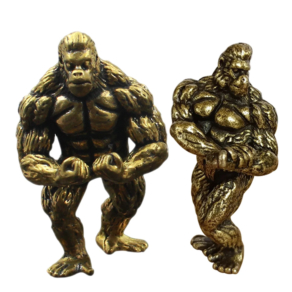 

2 Pcs Statues Copper Material Detailed Craftsmanship Living Room Office Decor Fitness Gorilla Statue Metal Gorilla Figure Monkey