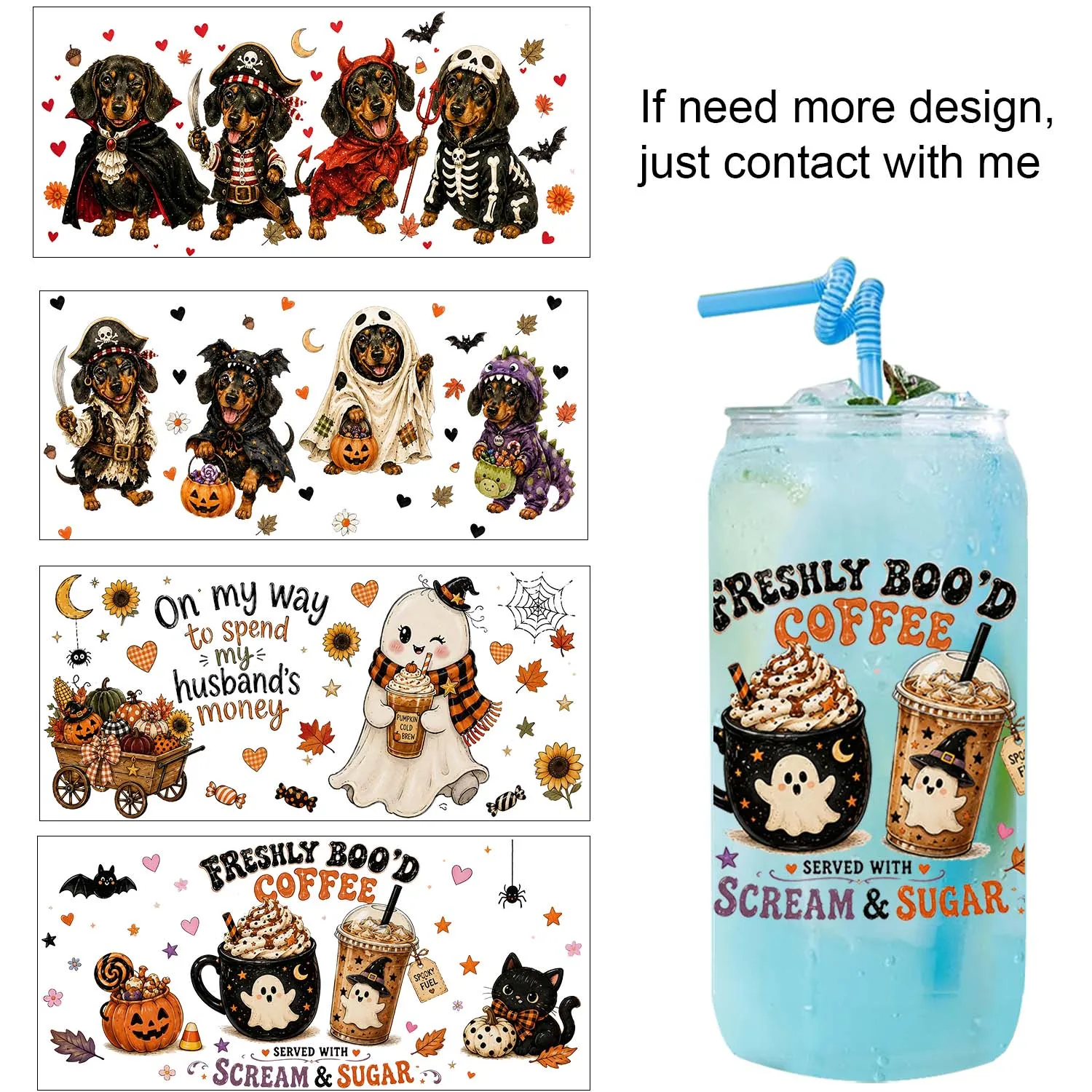 Funny Halloween Autumn Season Uvdtf Sticker waterproof DIY Decals 3D transfers uvdtf tumbler stickers 16oz uv dtf cup wraps