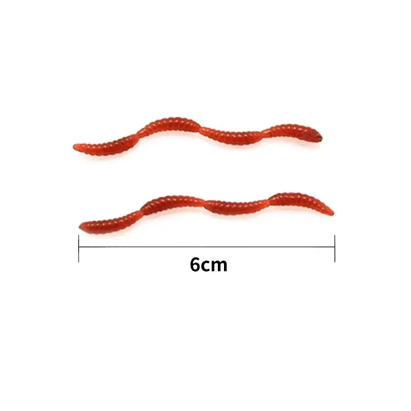 5pcs Four Section Earthworm Bait Lure 6cm Red Soft Worm With Fishy Smell Offshore Angling Simulation Soft Bait