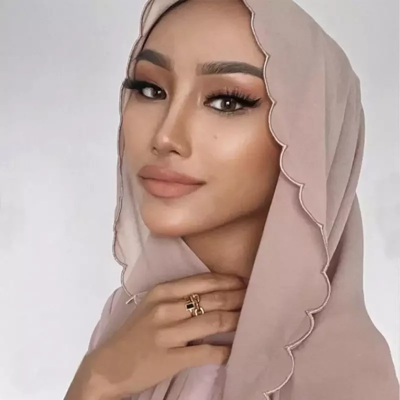 

Women Malaysia Wrap Scarf Solid Shawl Embroidery Chiffon Voile Bawal Muslim Square Scarf Hijab New Pearl Chiffon Hijab