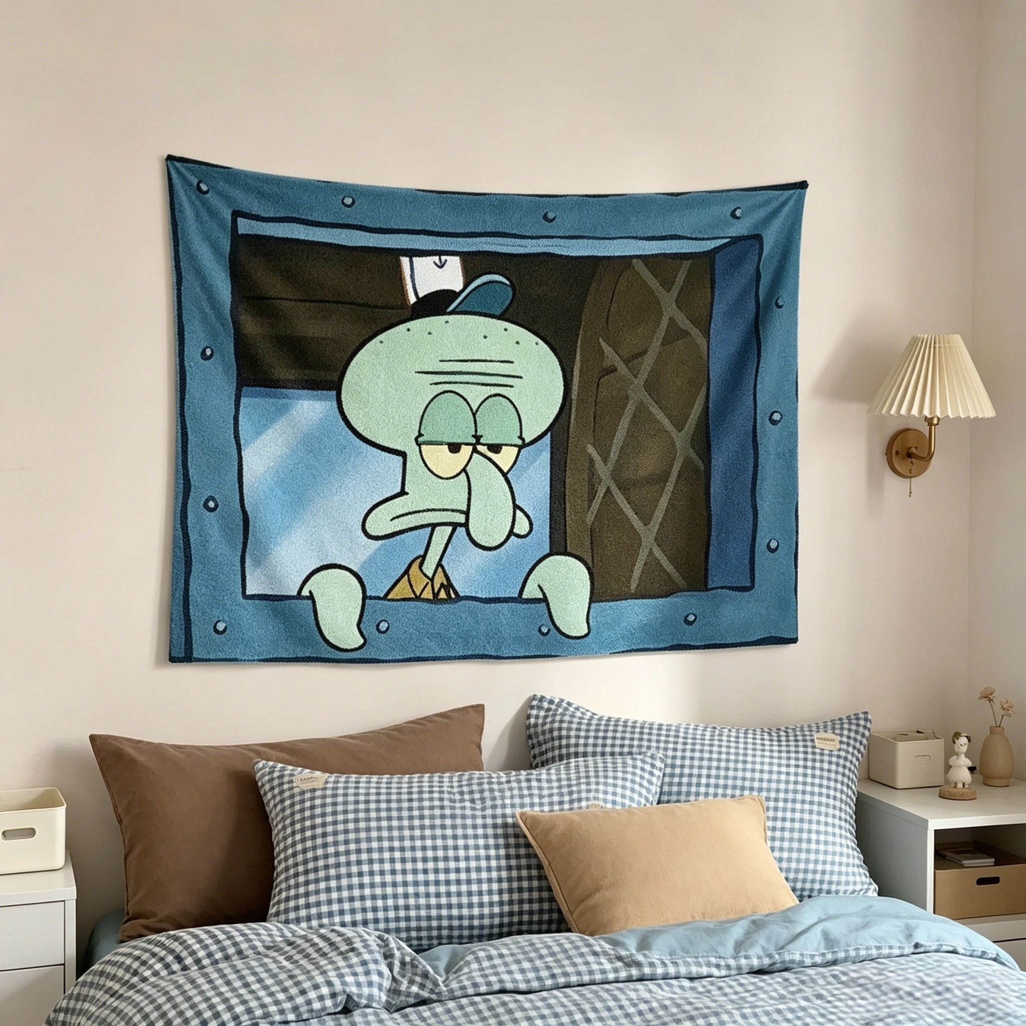 Potdemiel SpongeBob SquarePants Octopus Brother Tapestry, Cute Cartoon Hanging Cloth for Bedroom Wall Background Decor view 5