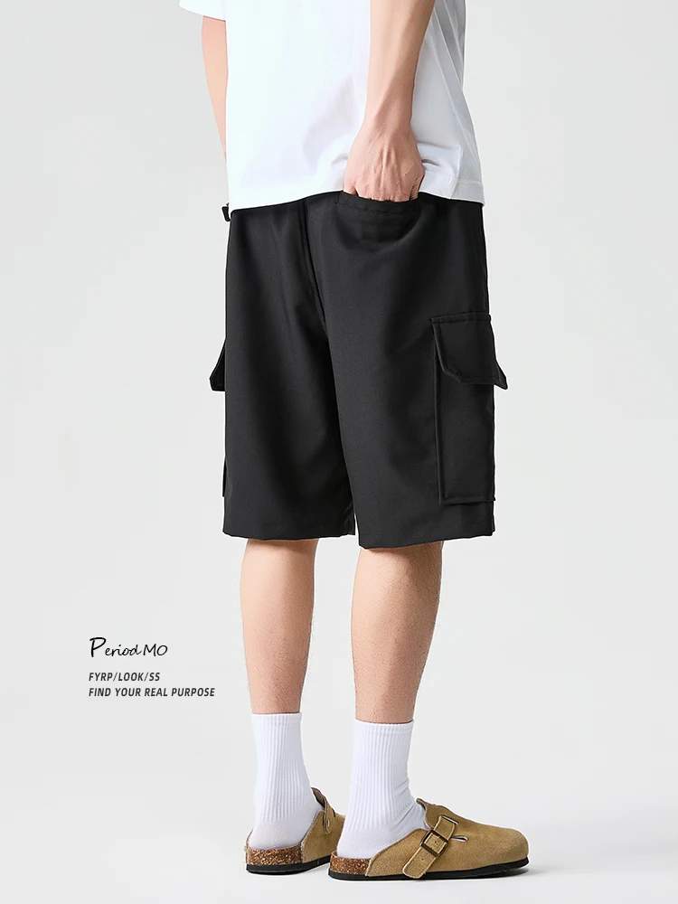 

Retro Japanese Sle Men's Casual Pants Five-ket Suit orts Drapey Loose Straight Leg Workwear Summer Faion Brand