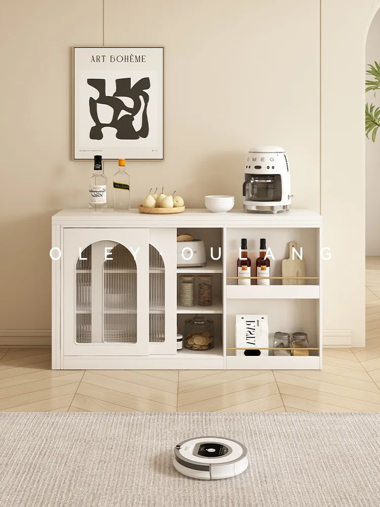 

Cream wind multi-functional rotating household small apartment foldable solid wood dining table dining side cabinet wine cabinet