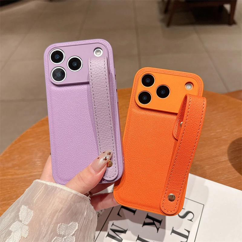 الجلود الملمس معصمه حامل جراب هاتف آيفون 17 الهواء 16E 15 14 زائد 13 12 11 برو ماكس عادي اللون ماتي غطاء مقاوم للصدمات #4