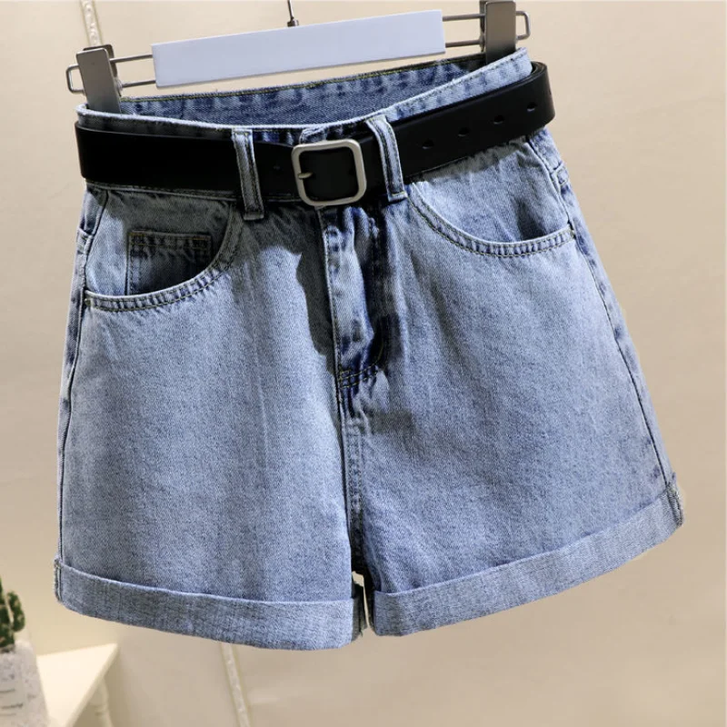 

Summer New Denim Shorts Women's High Waist All-match Loose and Thin Curled Wide Leg A-line Hot Pants