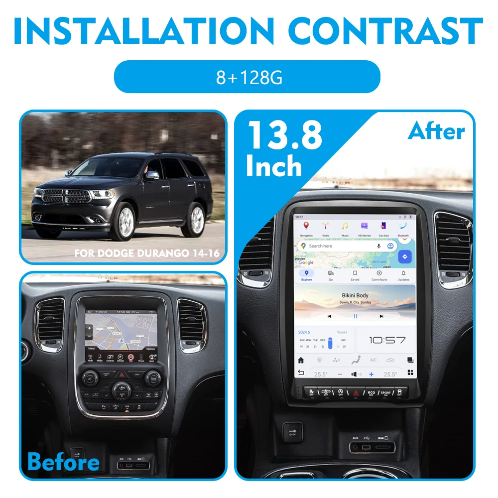 NaviHiua New 13.8 Inch Android Screen For Dodge Durango 2014 2016 Car Radio Stereo Auto GPS Navigation Carplay Headunit Monitor