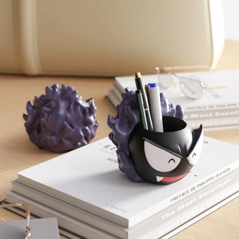 Pokemon Gastly Resin Pen Holder Student Kawaii Anime Character Design Desktop Stationery Storage Box Cartoon Room Decoration Toy