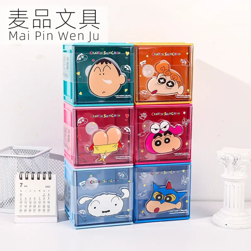 

6 шт., коробка для хранения Crayon Shin-chan, акриловая настольная Пылезащитная маленькая коробка для хранения, канцелярские товары для студентов, оптовая продажа