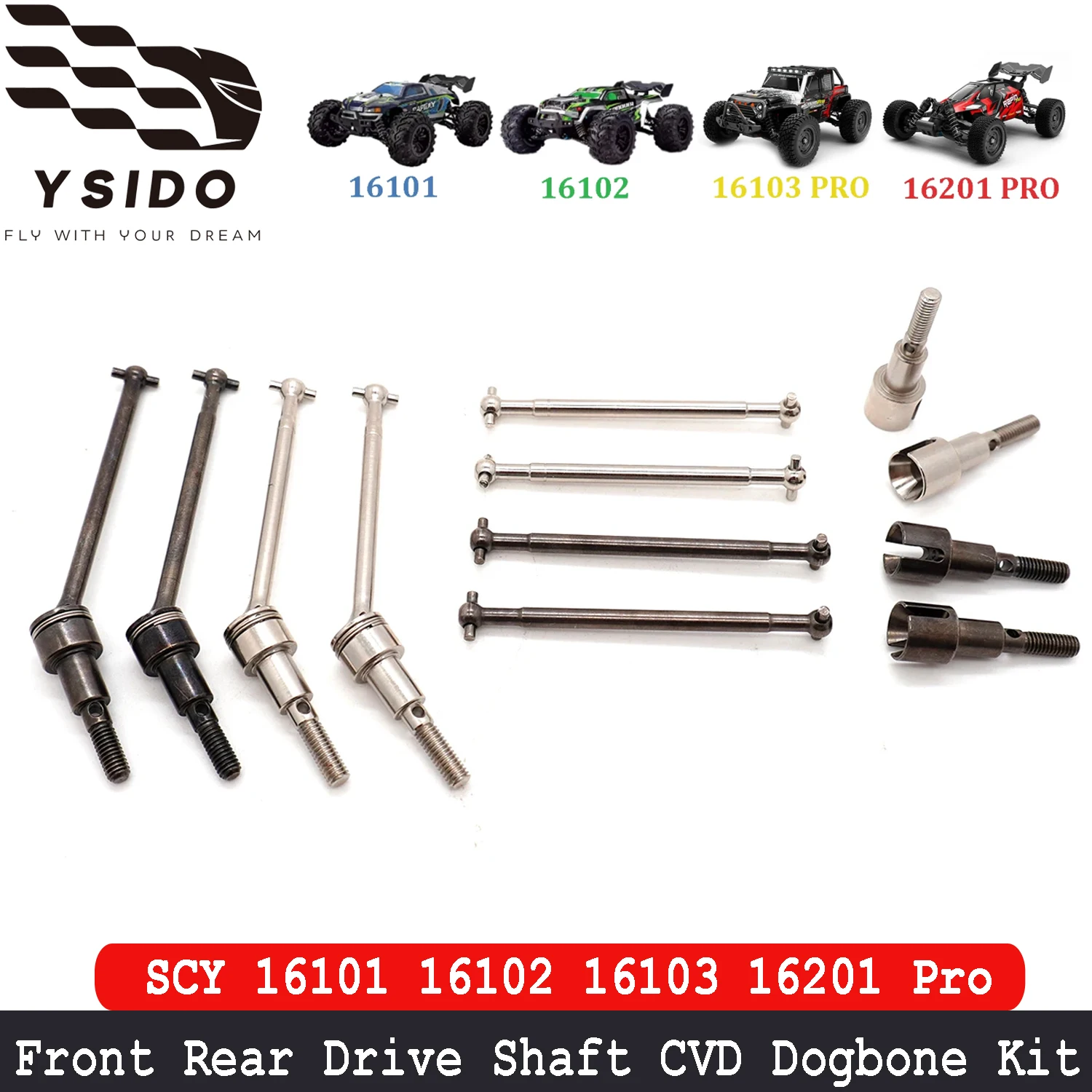 YSIDO SCY 16201 Pro Metal Front / Rear Drive Shaft CVD Dogbone Kits Set for  1/16 Brushed Brushless SCY 16101 16102 16103 Pro