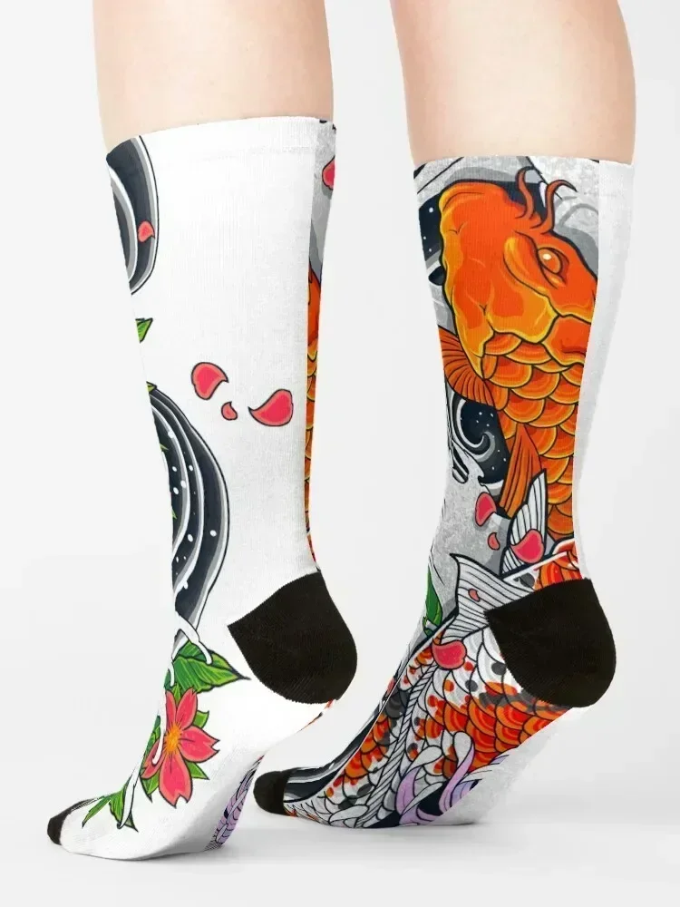 Koi Fish Pond Socks golf kawaii shoes Christmas Socks Girl Men's