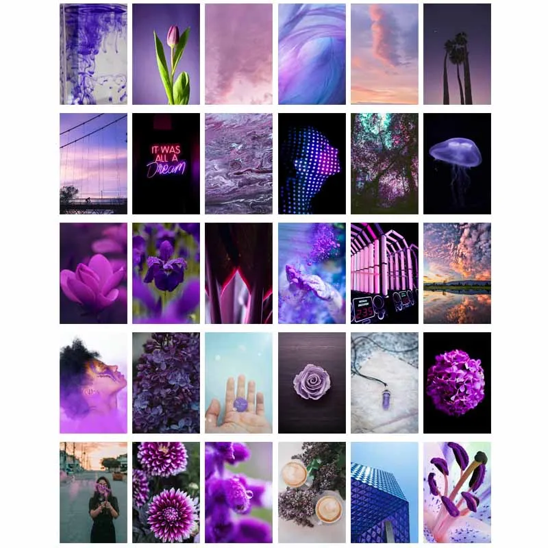 

30PCS Ins Purple Aesthetic Poster Cards Modern Wall Collage Kit Painting Living Room Home Decor Dorm Decoration Mural Teens Gift