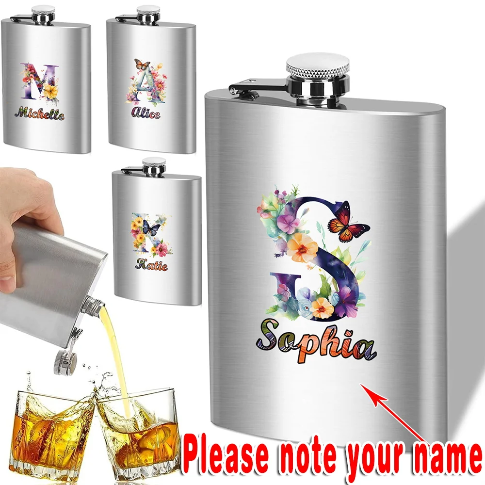 

Customized Name 8oz Metal Hip Flask Stainless Steel Liquor Bottle Personalized Whiskey Vodka Wine Pot Container For Outdoor Use