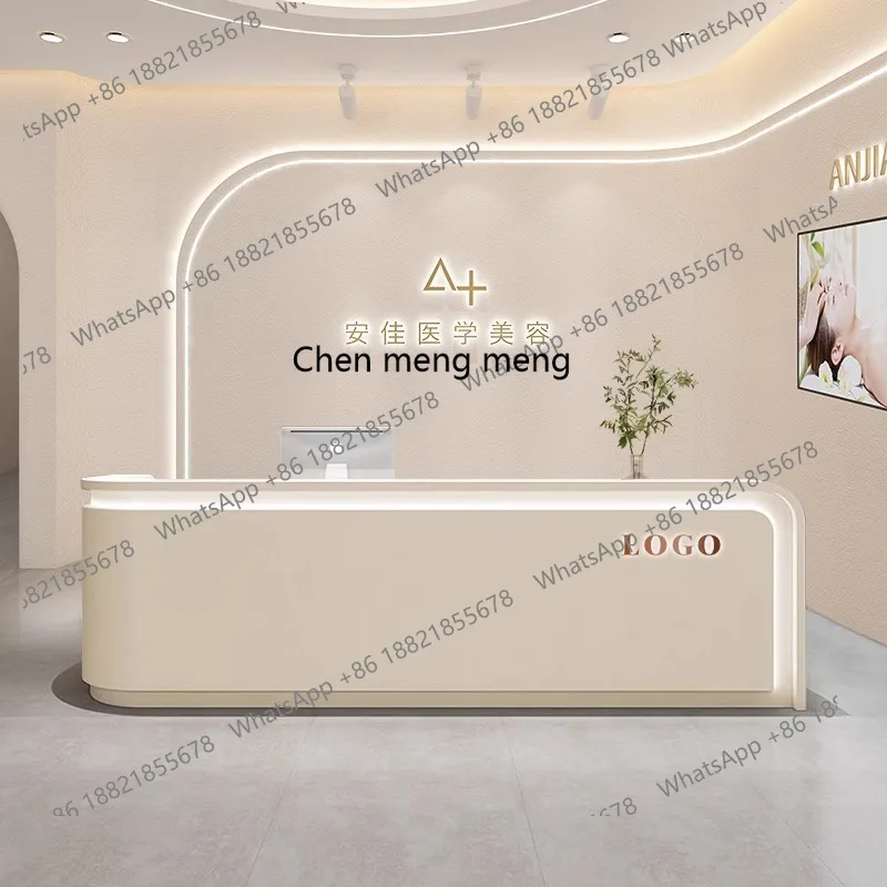 Nowoczesny prosty bar, firma, recepcja hotelu, instytucja szkoleniowa, strona kasy, salon kosmetyczny, studio jogi, biurko recepcyjne