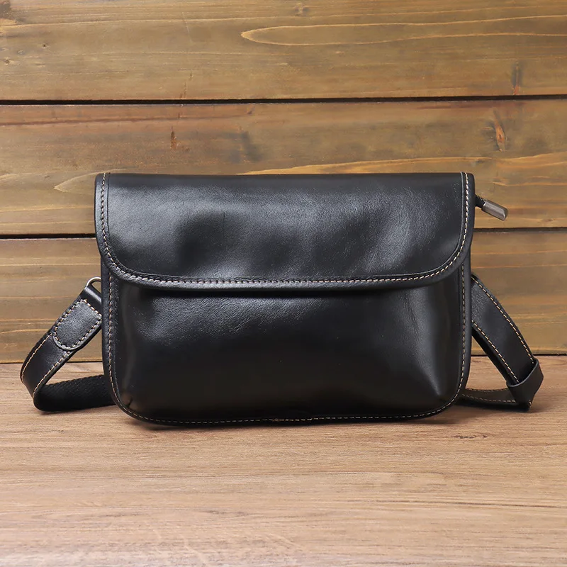 Top Layer Cowhide Fashionable Men's Shoulder Bag, Leather Casual Crossbody Bag, Vegetable Tanned Leather Trendy Handbag