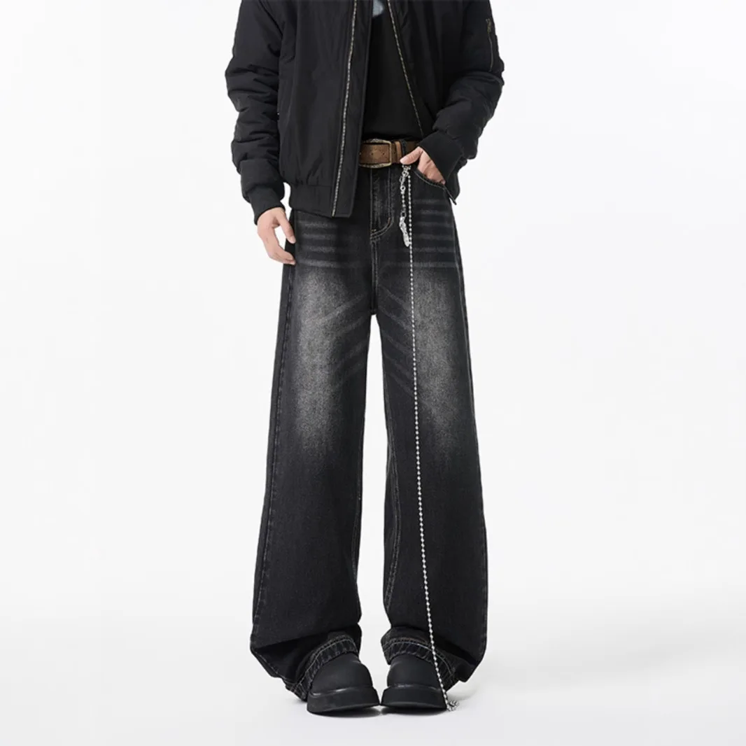 Frühling Herbst Amerikanischen Vintage Neue Mode Für Männer Einfarbig Casual Trendy Einfache Grundlegende Breite Bein Denim Hosen Männliche Jeans hosen