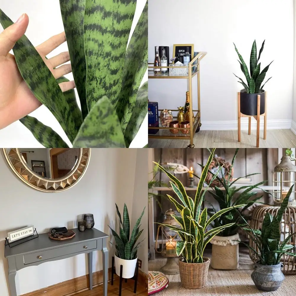 

Artificial Plants Sansevieria Snake Plant with Black Plastic Planter Greenery Perfect Faux Agave Fake Plants in Pot for Home Off