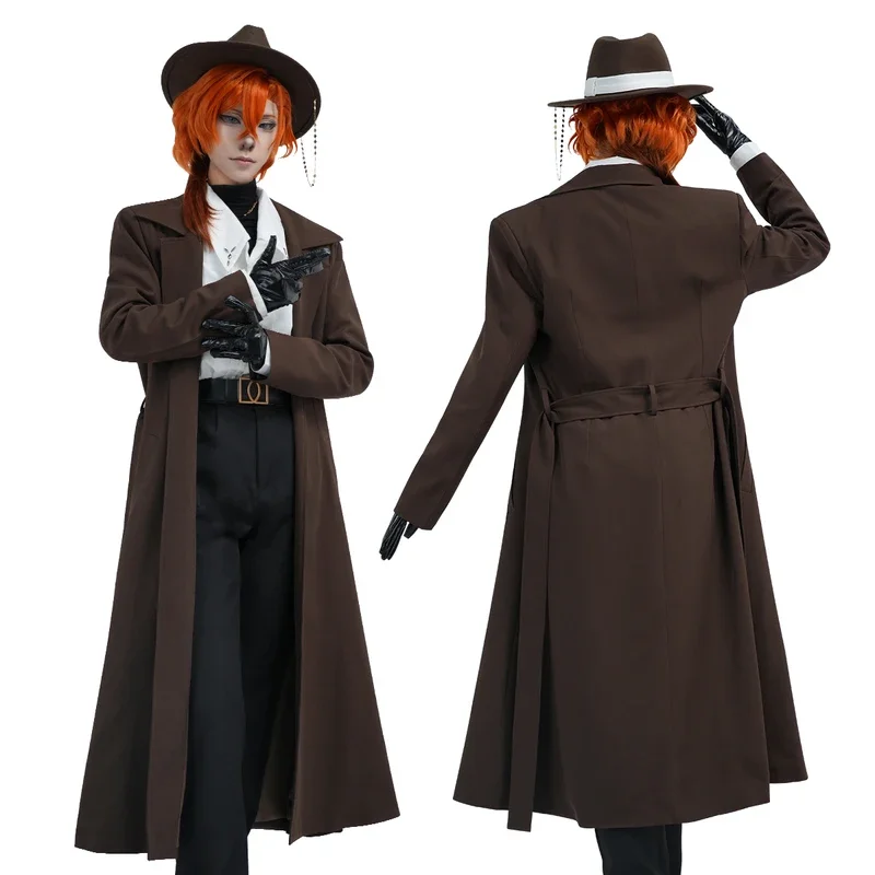 FC6HOLOUN Bungo Anime Nakahara Chuuya Cosplay Costume Wig 10th Anniversary Lining Coat Pants Shirt Hat Gloves Daily Wear Ha@FC8！